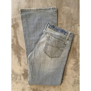 Aeropostale Jeans Women 7/8 Short Faded Blue Stretch Flare Denim Butterfly Retro